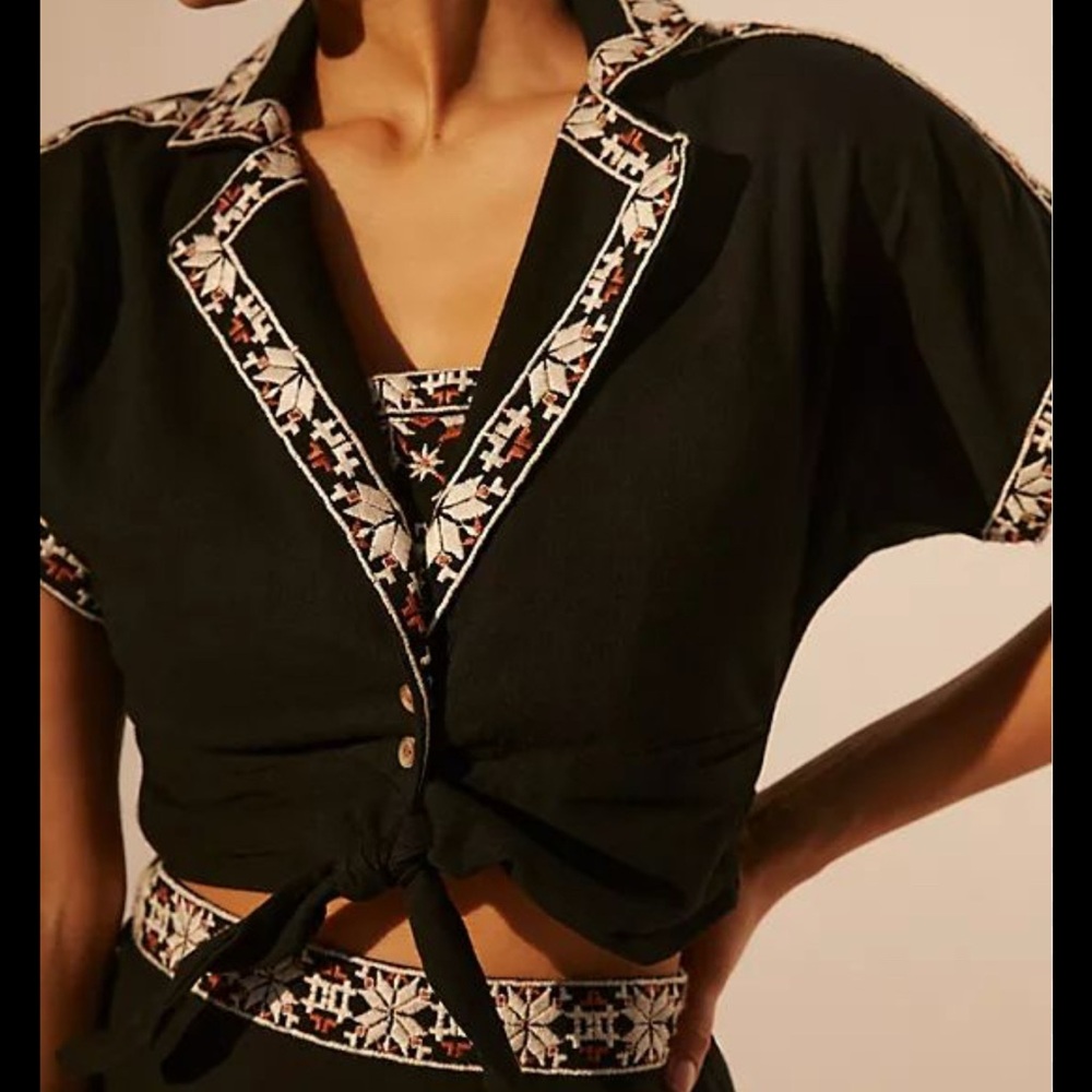 Anthropologie NWT new! 3-piece cotton linen Embroidered skirt SET! Small 6